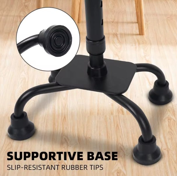 Grote Basis Quad Cane Voor Senioren Met Dubbele Offset Handvat